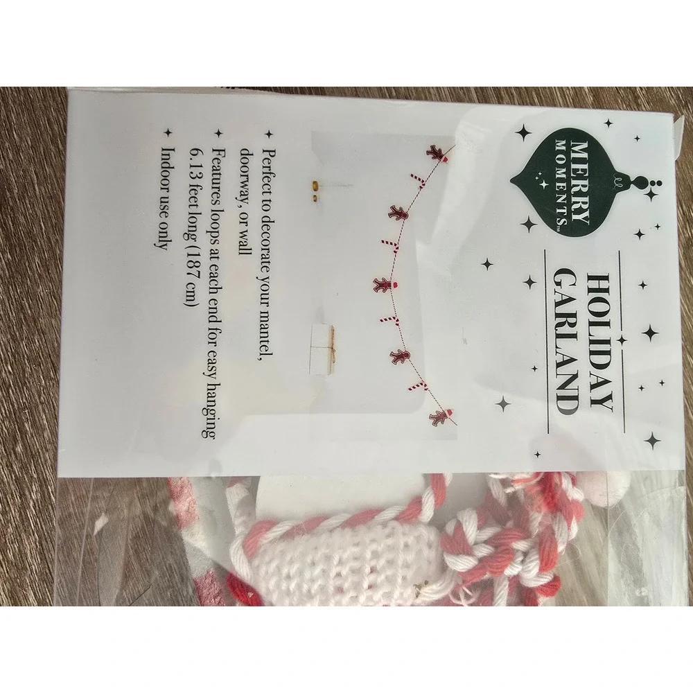Merry Moments‎ Holiday Gingerbread Man Candy Cane Garland NWIB